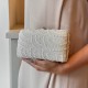 Bolsa Maria Chic Acessórios Clutch Bordada Pérolas Prata