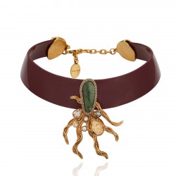 Colar Camila Klein Onda do Tirreno Choker Vinho Ouro Velho
