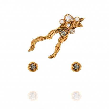 Brinco Camila Klein Onda do Tirreno Ear Cuff Cristais Ouro Velho