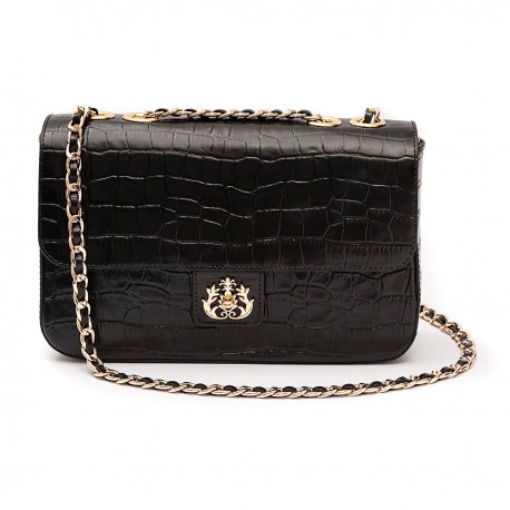 Bolsa Isla Anne Jumbo Couro Natural Croco Preto
