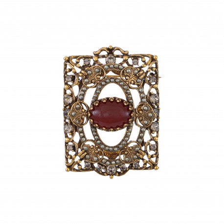 Broche Monica Di Creddo Maria Antonieta Cristais Ouro Vintage