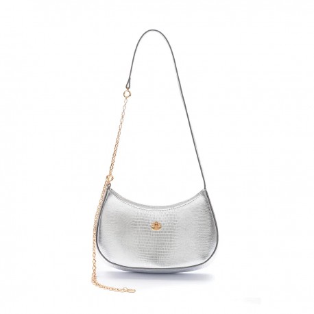 Bolsa Isla Forever Shoulder Bag Max Croco Caviar Prata