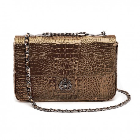 Bolsa Isla Anne Jumbo Couro Natural Croco Bronze