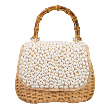 Bolsa Empório MP Rattan Pérolas Natural