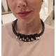 Colar Luiza Rogi Una Curto Fios Couro Pingente Prata Envelhecida