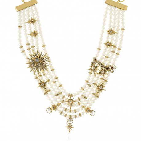 Colar Claudia Arbex Star Harley Maxi Pérolas Ouro Vintage