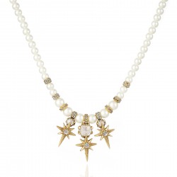 Colar Claudia Arbex Star Harley Pérolas Pingentes Ouro Vintage