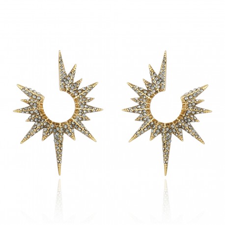 Brinco Claudia Arbex Star Harley Cristais Ouro Vintage