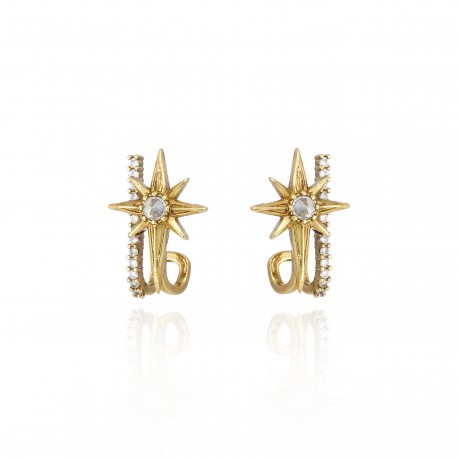 Brinco Claudia Abex Star Harley Cristais Ouro Vintage