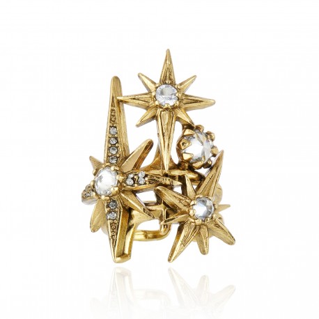 Anel Claudia Arbex Star Harley Cristais Ouro Vintage