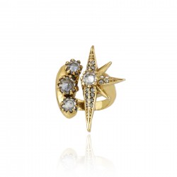 Anel Claudia Arbex Star Harley Cristais Ouro Vintage