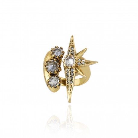Anel Claudia Arbex Star Harley Cristais Ouro Vintage