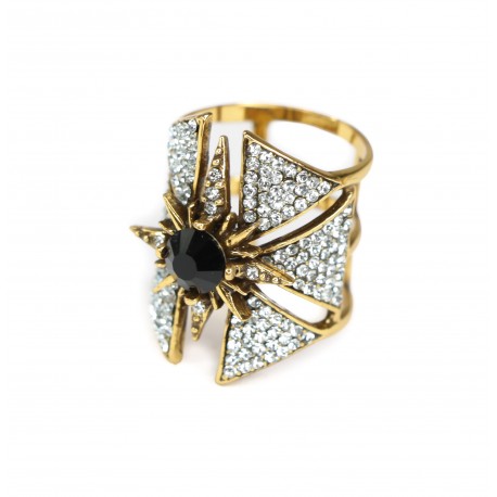 Anel Claudia Arbex Star Harley Cristais Ouro Vintage