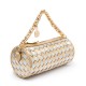 Bolsa Isla Cilíndrica Tressê Couro Ouro Prata