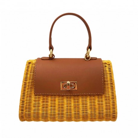 Bolsa Serpui Bag Yasmin Vime Natural Couro Caramelo