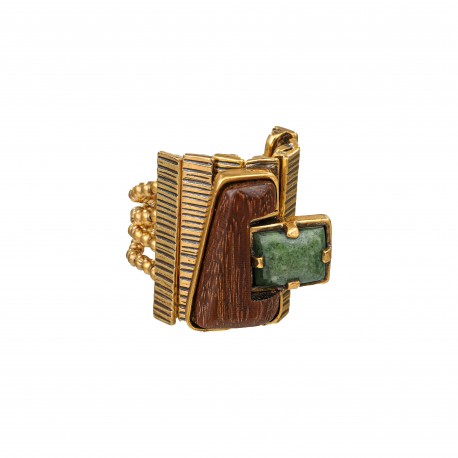Anel Claudia Arbex Woods Madeira Pedra Natural Ouro Vintage