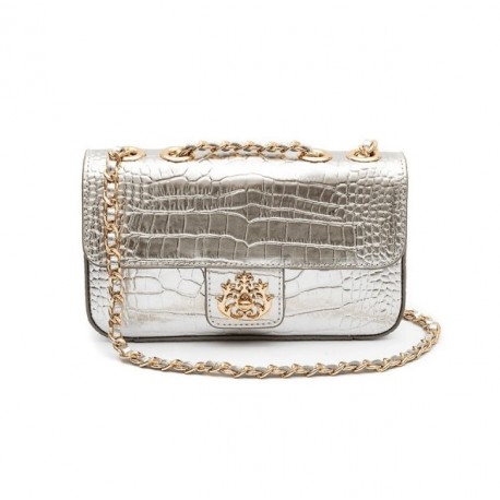 Bolsa Isla Anne Baguete Couro New Croco Prata