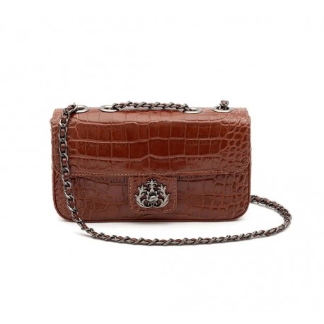 Bolsa Isla Anne Baguete Couro New Croco Castanho