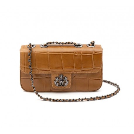 Bolsa Isla Anne Baguete Couro Caiman Mel