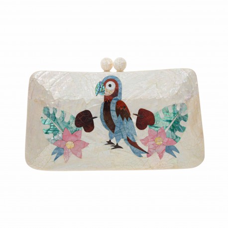 Bolsa Serpui Clutch Farah Macaw Kabibe Madrepérola