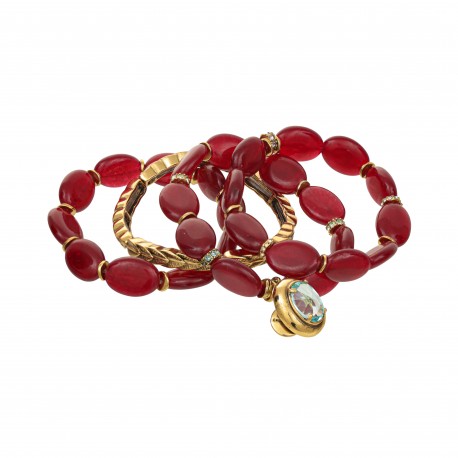 Pulseira Camila Klein Memories Kit Jade Rubi Ouro Velho
