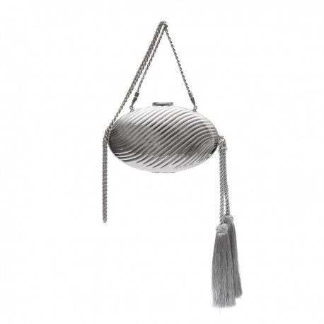 Bolsa Isla Clutch Oval Metal Prata