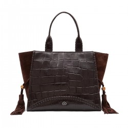 Bolsa Isla Zaira Tote Couro Caiman Camurça Café