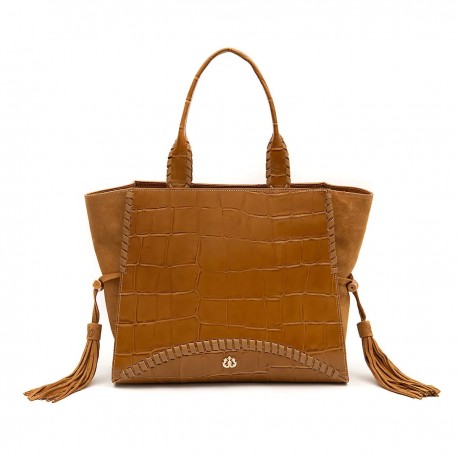 Bolsa Isla Zaira Tote Couro Caiman Camurça Mel