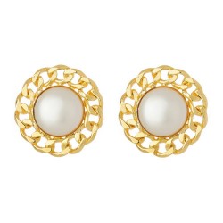 Brinco Nádia Gimenes Pearl Link Pressão Pérola Dourado