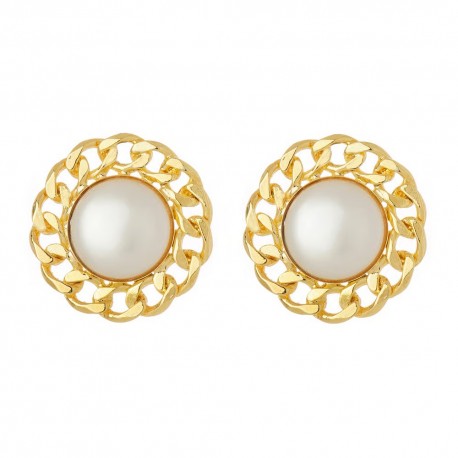 Brinco Nádia Gimenes Pearl Link Pressão Pérola Dourado