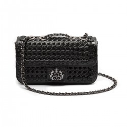 Bolsa Isla Anne Baguete Palha Couro Preto