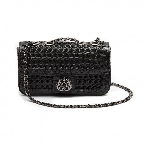 Bolsa Isla Anne Baguete Palha Couro Preto