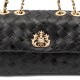 Bolsa Isla Flap Tressê Couro Preto Ouro