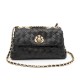 Bolsa Isla Flap Tressê Couro Preto Ouro