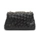 Bolsa Isla Flap Tressê Couro Preto Ouro