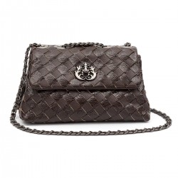 Bolsa Isla Flap Tressê Couro Gloss Café Onix