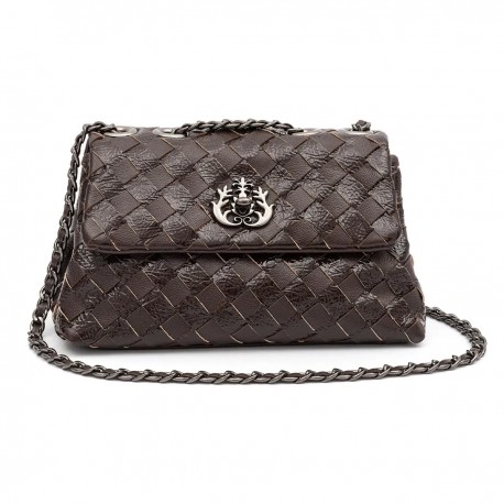 Bolsa Isla Flap Tressê Couro Gloss Café Onix