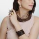 Colar Luiza Rogi Ava Fios Cadarço Marrom Resina Ouro Envelhecido