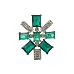 Broche Nádia Gimenes Medalhão Cristais Prata Vintage M