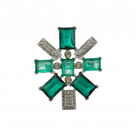 Broche Nádia Gimenes Medalhão Cristais Prata Vintage M
