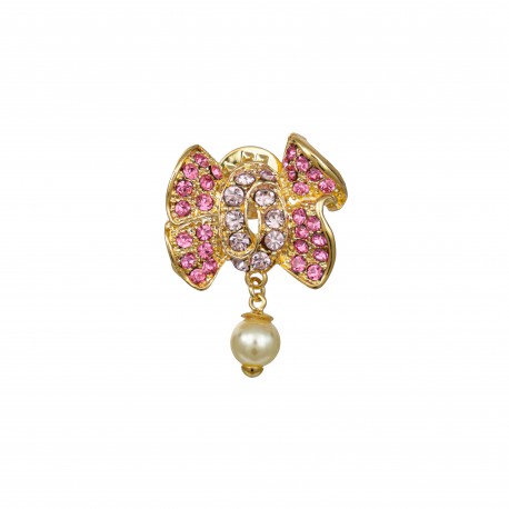 Broche Nádia Gimenes Laços Cristais Ouro Vintage P