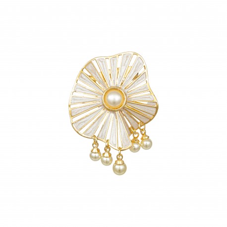 Broche Nádia Gimenes Espiral Pérolas Ouro Vintage P
