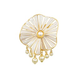 Broche Nádia Gimenes Espiral Pérolas Ouro Vintage M
