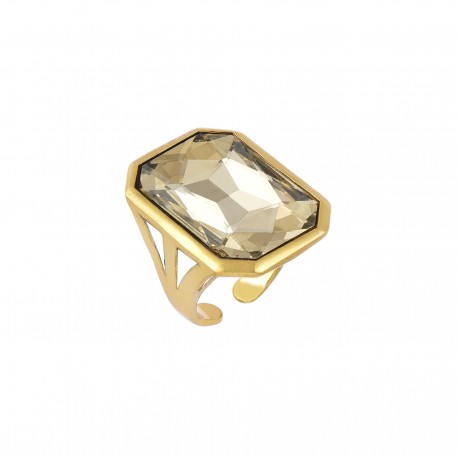 Anel Hector Albertazzi Art Déco Maxi Cristal Ouro Vintage