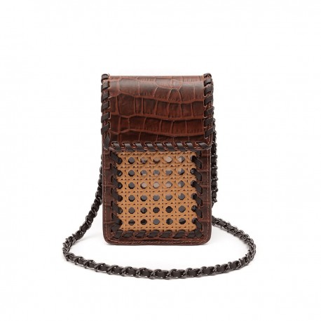 Bolsa Isla Mini Pouch Palha Sextavada Croco New Pinhão