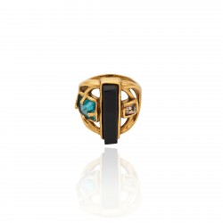 Anel Camila Klein Aura Em Fluxo Onix Ouro Velho