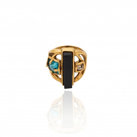 Anel Camila Klein Aura Em Fluxo Onix Ouro Velho