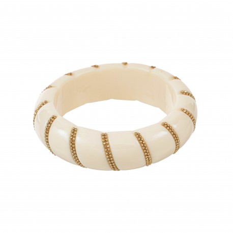Pulseira Maria Chic Acessórios Acrílica Off Whithe Dourado