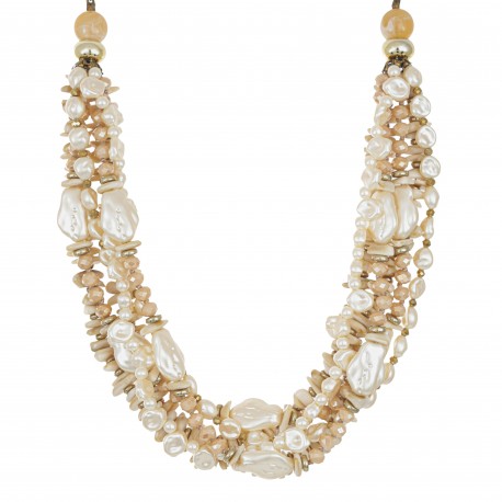 Colar Maria Chic Acessórios CM Pérolas Resinas Dourado