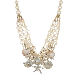Colar Maria Chic Acessórios CM Pérolas Pingentes Dourado